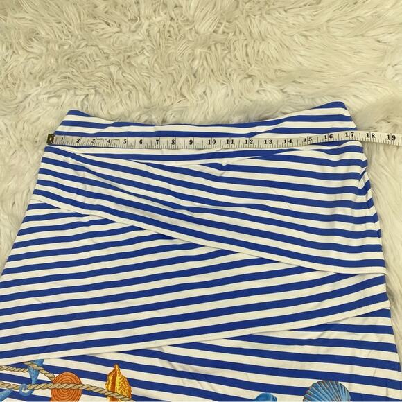 J. McLaughlin Tiered CATALINA Cloth Seashell Skirt Blue Stripe Stretch Size L - Picture 5 of 7